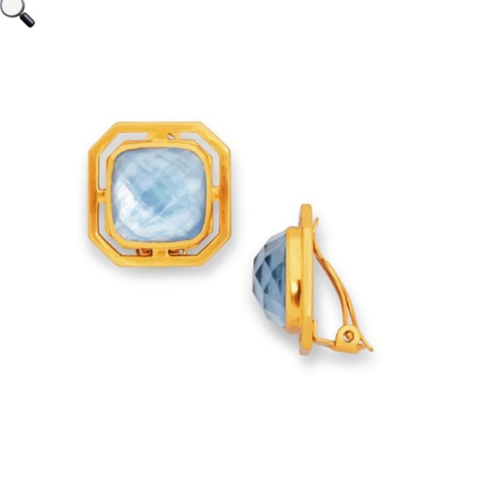 JULIE VOS. NWT Authentic Geneva Chalcedony Blue Clip Statement Earrings.